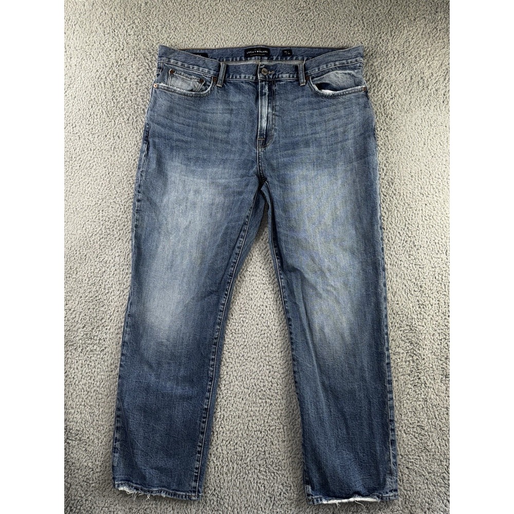 Lucky Brand 363 Straight Jeans Men 38 Whiskered Medium Wash Denim Pants